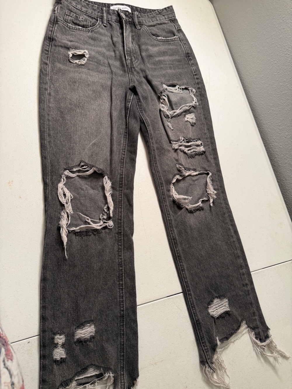 Flying Monkey Washed Gray Distressed Straight Leg Jeans